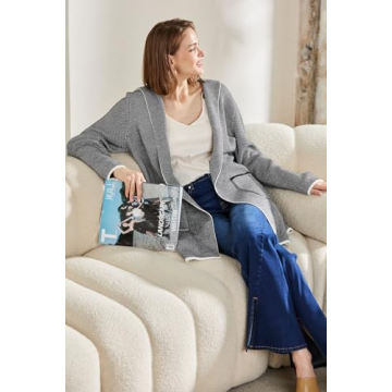 Sidefeel Cardigan Sweaters for Women Long Sleeve Open Front Contrast Fall Outfits Chunky Knit Oversized Hooded Sweaters Coat Gray Large