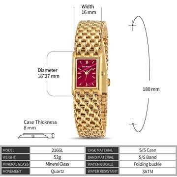 BERNY Gold Watches for Women Ladies Wrist Quartz Watches Stainless Steel Band Womens Gold Watch Luxury Casual Fashion Bracelet (Red Dial)