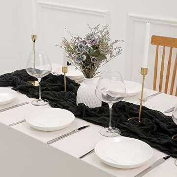 DOLOPL Black Halloween Cheesecloth Table Runner for Halloween Decorations 13.3ft Gauze Cheese Cloth Table Runner Rustic Sheer Runner 160inch Long for Wedding Baby Shower Birthday Table Decorations