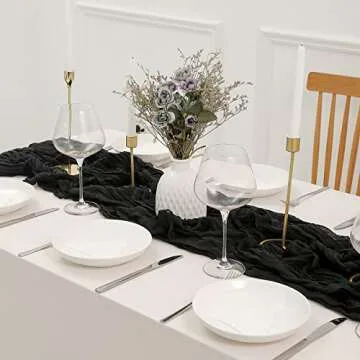 DOLOPL Black Halloween Cheesecloth Table Runner for Halloween Decorations 13.3ft Gauze Cheese Cloth Table Runner Rustic Sheer Runner 160inch Long for Wedding Baby Shower Birthday Table Decorations
