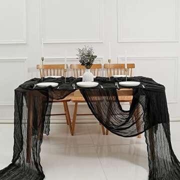 DOLOPL Black Halloween Cheesecloth Table Runner for Halloween Decorations 13.3ft Gauze Cheese Cloth Table Runner Rustic Sheer Runner 160inch Long for Wedding Baby Shower Birthday Table Decorations