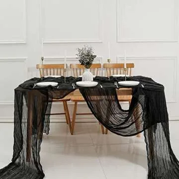 DOLOPL Black Halloween Cheesecloth Table Runner for Halloween Decorations 13.3ft Gauze Cheese Cloth Table Runner Rustic Sheer Runner 160inch Long for Wedding Baby Shower Birthday Table Decorations