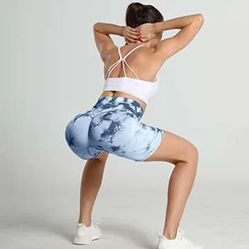 SZKANI Tie Dye Seamless Workout Shorts Scrunch Butt Lifting Biker Shorts High Waisted Yoga Shorts for Women((F-Tie Dye)-Blue,Medium)