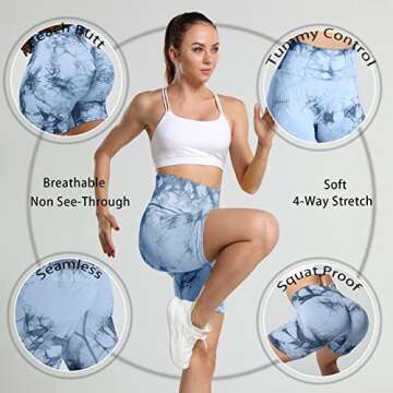 SZKANI Tie Dye Seamless Workout Shorts Scrunch Butt Lifting Biker Shorts High Waisted Yoga Shorts for Women((F-Tie Dye)-Blue,Medium)