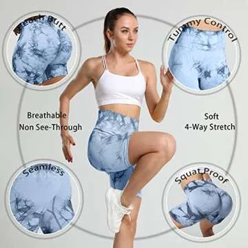 SZKANI Tie Dye Seamless Workout Shorts Scrunch Butt Lifting Biker Shorts High Waisted Yoga Shorts for Women((F-Tie Dye)-Blue,Medium)
