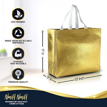 Nush Nush Large Gold Reusable Gift Bags Set of 15