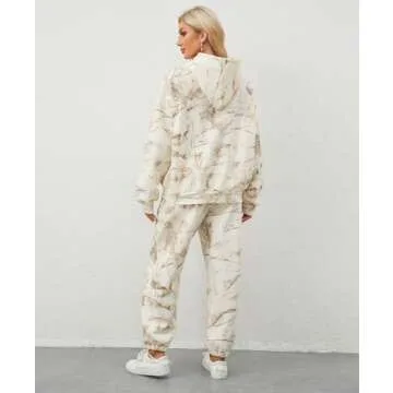 Eutten Camo Sweatsuits for Women Set 2 Piece Camo Hoodies Maple Leaf Print Oversized Sweatshirt Lounge Sets Fall Outfits