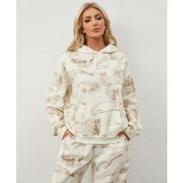 Eutten Camo Sweatsuits for Women Set 2 Piece Camo Hoodies Maple Leaf Print Oversized Sweatshirt Lounge Sets Fall Outfits