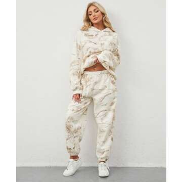 Eutten Camo Sweatsuits for Women Set 2 Piece Camo Hoodies Maple Leaf Print Oversized Sweatshirt Lounge Sets Fall Outfits