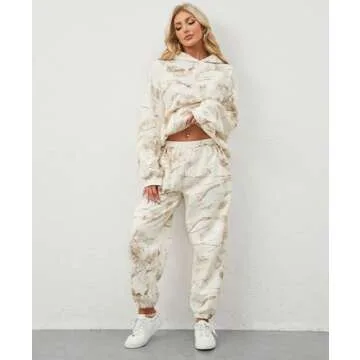 Eutten Camo Sweatsuits for Women Set 2 Piece Camo Hoodies Maple Leaf Print Oversized Sweatshirt Lounge Sets Fall Outfits