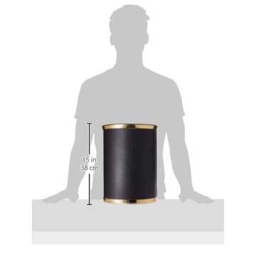 Kraftware Sophisticates Black/Polished Gold Brass Waste Basket with 3/4-Inch Bands and Brass Bumper