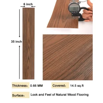 Peel and Stick Floor Tile Natural Red Wood Grain Look Vinyl Flooring Waterproof and Self Adhesive for Bathroom Kitchen Living Room Bedroom DIY 35in×6in (10 PCS)