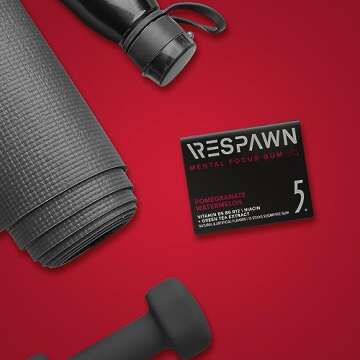 RESPAWN by 5 Gum Mental Focus Gum, Pomegranate Watermelon Sugar Free Chewing Gum, 15 Sticks