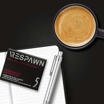 RESPAWN by 5 Gum Mental Focus Gum, Pomegranate Watermelon Sugar Free Chewing Gum, 15 Sticks