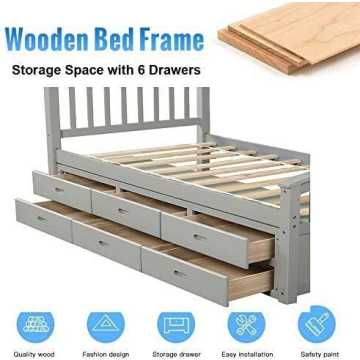 Merax Twin Platform Storage Bed with 6 Drawers