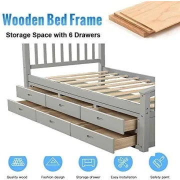 Merax Twin Platform Storage Bed with 6 Drawers