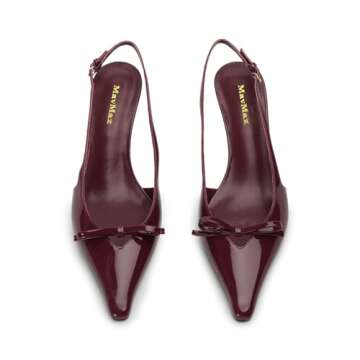 MAVMAX Burgundy Slingback Heels for Women Bow Pointed Close Toe Stilettos High Kitten Heels Pumps Dr...