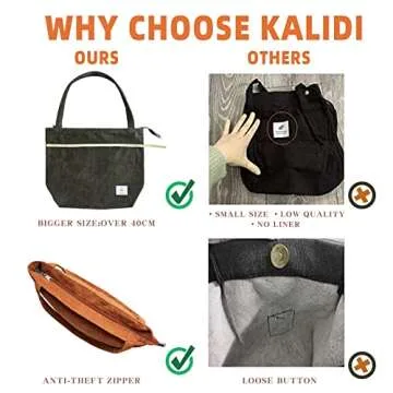 KALIDI Women Corduroy Tote Bag Casual Tote's Handbag Big Capacity Shoulder Bag with Pockets Zippers (Cream White)