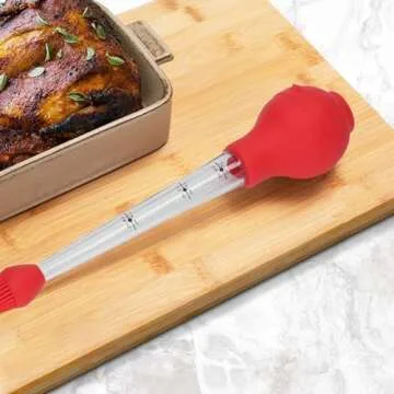 Turkey Baster, Turkey Basters with Sauce Brush, Cleaning Brush and Needle, Multipurpose Practical Baster Tool for Cooking, Flavor Meat Poultry, Beef, Chicken (Red)