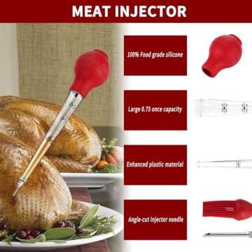 Turkey Baster, Turkey Basters with Sauce Brush, Cleaning Brush and Needle, Multipurpose Practical Baster Tool for Cooking, Flavor Meat Poultry, Beef, Chicken (Red)