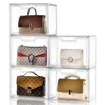 Stebopum Purse Organizer for Closet - Clear Acrylic Display Case with Magnetic Door, 5 Pack