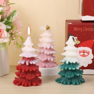 3pcs Christmas Tree Shape Candle with Bell, Christmas Themed Candle Christmas Scented Candle for Rel...