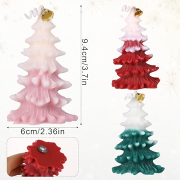 3pcs Christmas Tree Shape Candle with Bell, Christmas Themed Candle Christmas Scented Candle for Relaxation Party Holiday New Year Gift Decoration (Red, Pink, Green)