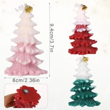 3pcs Christmas Tree Shape Candle with Bell, Christmas Themed Candle Christmas Scented Candle for Relaxation Party Holiday New Year Gift Decoration (Red, Pink, Green)