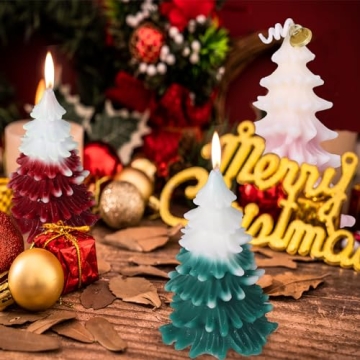 3pcs Christmas Tree Shape Candle with Bell, Christmas Themed Candle Christmas Scented Candle for Relaxation Party Holiday New Year Gift Decoration (Red, Pink, Green)