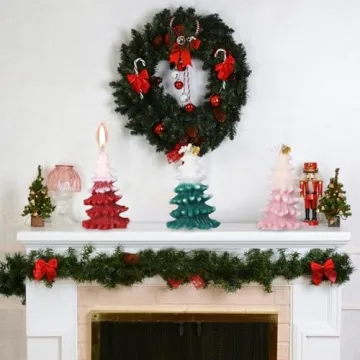 3pcs Christmas Tree Shape Candle with Bell, Christmas Themed Candle Christmas Scented Candle for Relaxation Party Holiday New Year Gift Decoration (Red, Pink, Green)