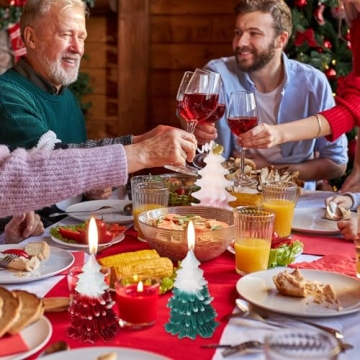 3pcs Christmas Tree Shape Candle with Bell, Christmas Themed Candle Christmas Scented Candle for Relaxation Party Holiday New Year Gift Decoration (Red, Pink, Green)