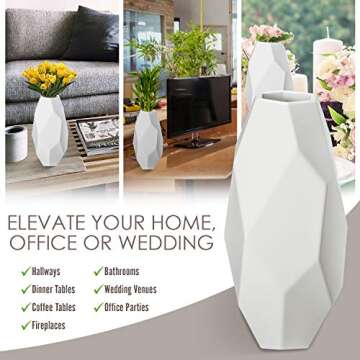 Geometric White Vase for Flowers Gift the Perfect Flower Vase White Ceramic Vase Stylish White Vases...