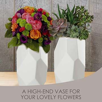 Geometric White Vase for Flowers Gift the Perfect Flower Vase White Ceramic Vase Stylish White Vases for Decor White Decor White Vases for Flowers Tall White Vase Modern Vase for Office (White)