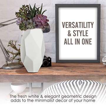 Geometric White Vase for Flowers Gift the Perfect Flower Vase White Ceramic Vase Stylish White Vases for Decor White Decor White Vases for Flowers Tall White Vase Modern Vase for Office (White)