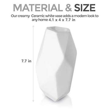 Geometric White Vase for Flowers Gift the Perfect Flower Vase White Ceramic Vase Stylish White Vases for Decor White Decor White Vases for Flowers Tall White Vase Modern Vase for Office (White)