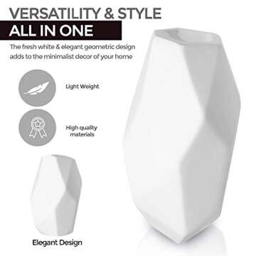 Geometric White Vase for Flowers Gift the Perfect Flower Vase White Ceramic Vase Stylish White Vases for Decor White Decor White Vases for Flowers Tall White Vase Modern Vase for Office (White)