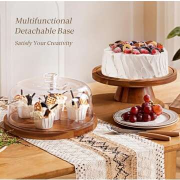 Farmyards Acacia Wood Cake Display Stand with Acrylic Dome Lid - 2-in-1 Footed Round Cake Holder, Cake Plate Display with Cover for Baking Gifts, Large Dessert Table Display Set & Charcuterie Board