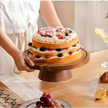 Famyards Acacia Wood Cake Stand with Dome Lid - 2-in-1 Display