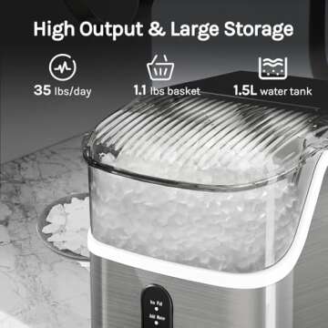 LHRIVER Nugget Ice Maker Contertop, Pebble Ice Maker Machine with Self-Cleaning, 35Lbs/24H, One-Clic...