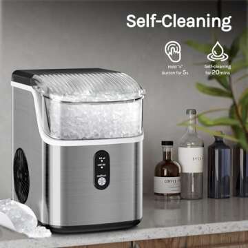LHRIVER Nugget Ice Maker Contertop, Pebble Ice Maker Machine with Self-Cleaning, 35Lbs/24H, One-Click Operation, Sonic Ice Maker with Ice Scoop&Basket, Ideal for Home/Kitchen/Office, Stainless Steel
