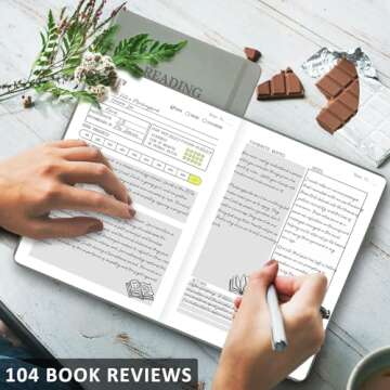 SIMSIMY Reading Journal with 104 Book Reviews, Book Journal for Book Lovers & Readers - Book Reviews & Reading Tracker & Reading List Challenge, Reading Log Notebook Gift, A5, Gray