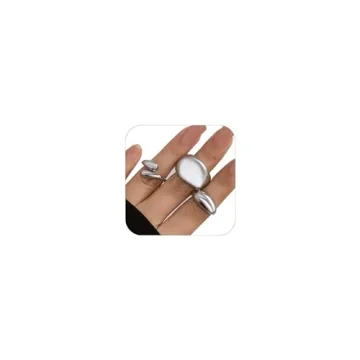BEARJIA Chunky Gold Rings for Women Round Dome Ring Set Open Bold Thick Rings Chunky Silver Rings Mi...