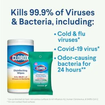Clorox Disinfecting On The Go Travel Wipes, Household Essentials, Fresh Scent, 9 Count, Pack of 1 (Package May Vary)