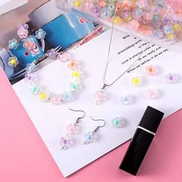 PAGOW 182Pcs Transparent Flower Beads, Mix Candy Colors Flower Bead Used for DIY Jewelry Findings Making Bracelet Wedding Decoration Embellishments（12mm）