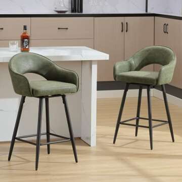 LukeAlon PU Leather Swivel Counter Stools Set of 4, Open Back 27" Seat Height Low Bar Stools with Me...