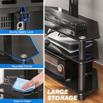 Rfiver Corner Swivel Glass TV Stand with Mount for 32-70 Inch Screen TV up to 110lbs, Height Adjusta...