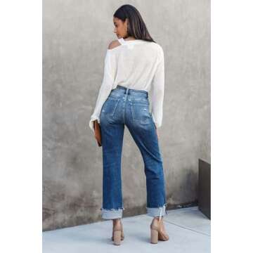 Fooullaide Women's High Waisted Crossover Jeans - Stylish & Comfortable