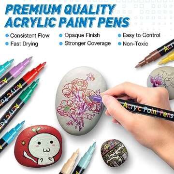 Acrylic Paint Pens Paint Markers Set of 18: Fine Point for Rock Painting Glass Wood Ceramic Fabric M...