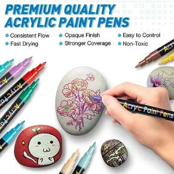 Acrylic Paint Pens Paint Markers Set of 18: Fine Point for Rock Painting Glass Wood Ceramic Fabric M...