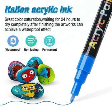 Acrylic Paint Pens Paint Markers Set of 18: Fine Point for Rock Painting Glass Wood Ceramic Fabric Metal Canvas Easter Eggs Pumpkin Kit, Drawing Art Crafts for Adults Scrapbooking Supplies